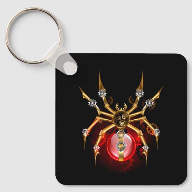 Steampunk spider on black key ring (Front)