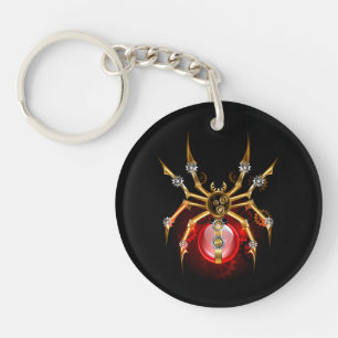 Steampunk spider on black key ring