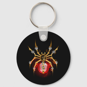 Steampunk spider on black key ring