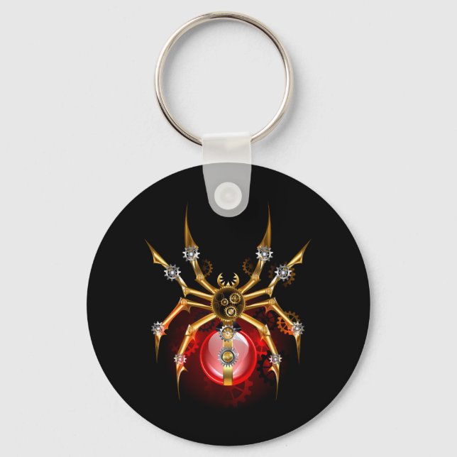 Steampunk spider on black key ring (Front)