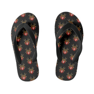Steampunk spider on black kid's jandals