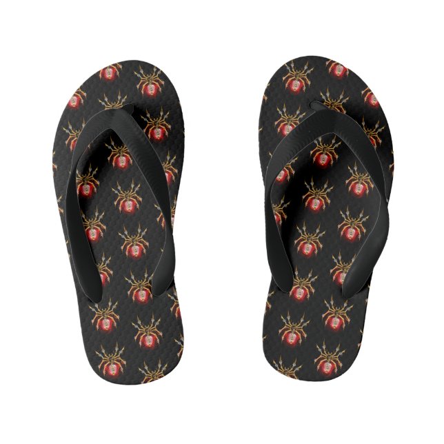Steampunk spider on black kid's jandals (Footbed)