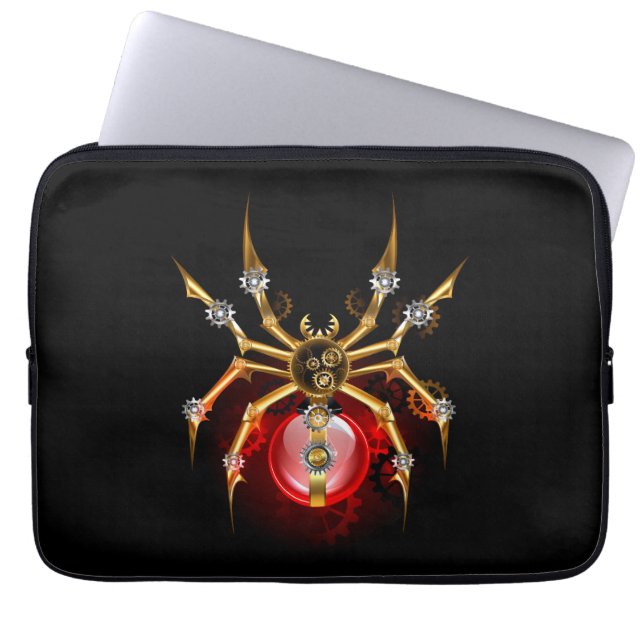 Steampunk spider on black laptop sleeve (Front)