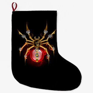 Steampunk spider on black large christmas stocking