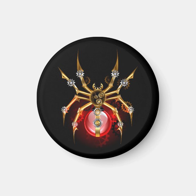 Steampunk spider on black magnet (Front)