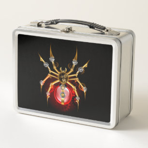 Steampunk spider on black metal lunch box