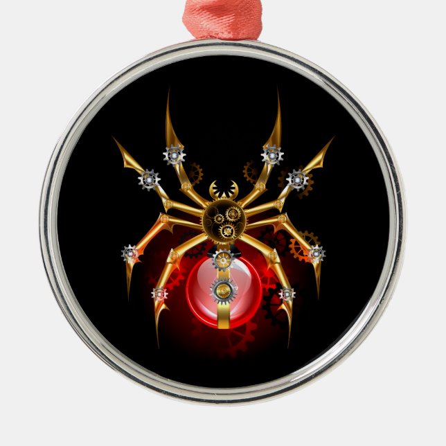 Steampunk spider on black metal tree decoration (Front)
