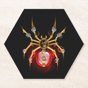 Steampunk spider on black paper coaster