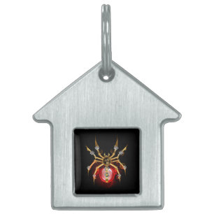 Steampunk spider on black pet ID tag