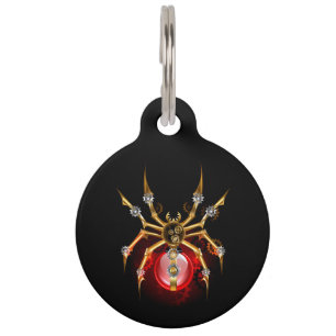 Steampunk spider on black pet tag