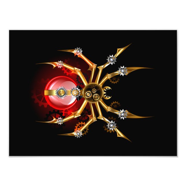 Steampunk spider on black photo print (Front)