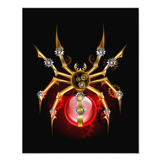 Steampunk spider on black photo print (Front)