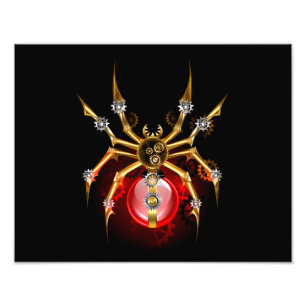 Steampunk spider on black photo print