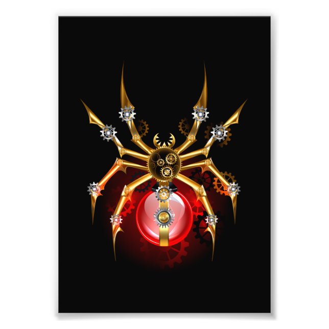 Steampunk spider on black photo print (Front)