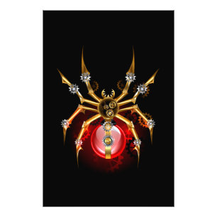 Steampunk spider on black photo print