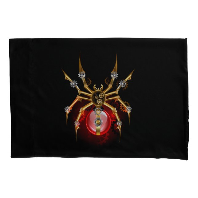 Steampunk spider on black pillowcase (Front)