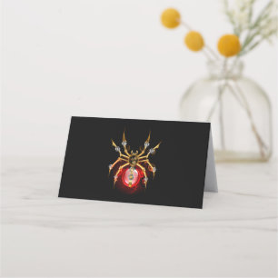 Steampunk spider on black place card