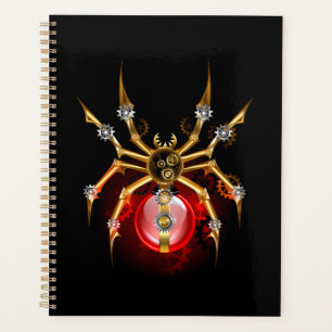 Steampunk spider on black planner