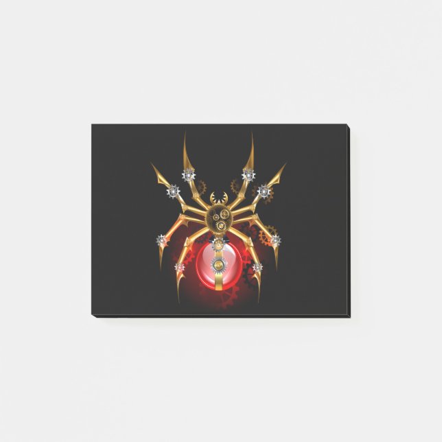 Steampunk spider on black post-it notes (Front)