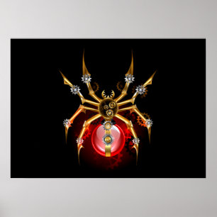 Steampunk spider on black poster