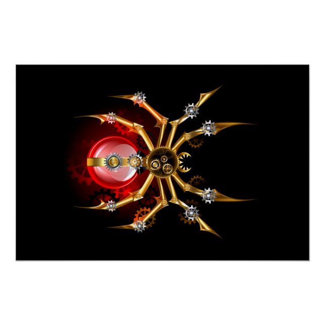 Steampunk spider on black poster (Front)