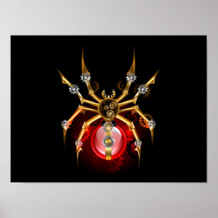 Steampunk spider on black poster