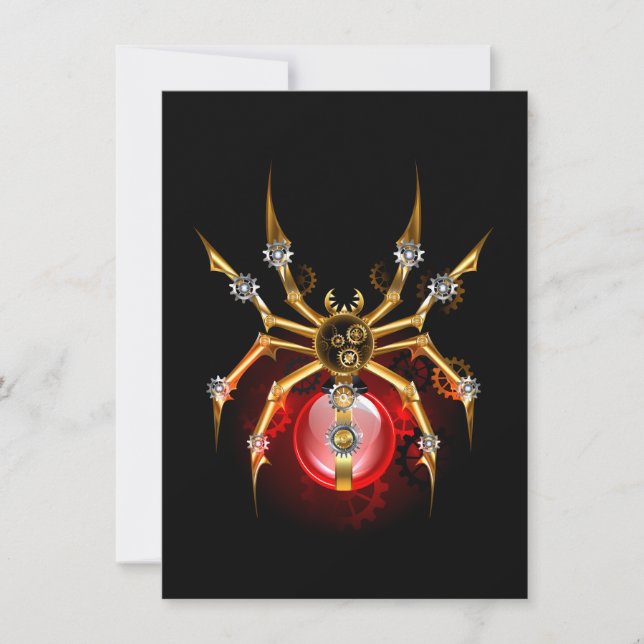 Steampunk spider on black save the date (Front)