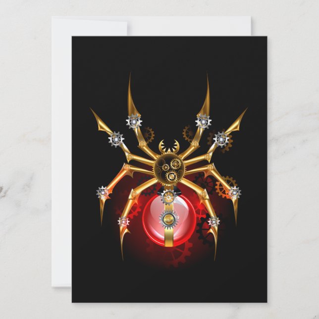 Steampunk spider on black save the date (Front)