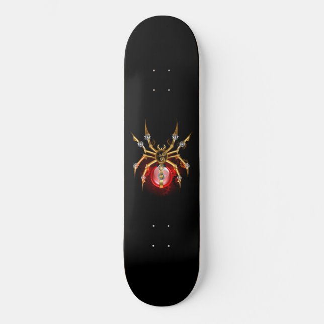 Steampunk spider on black skateboard (Front)