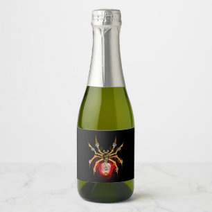 Steampunk spider on black sparkling wine label