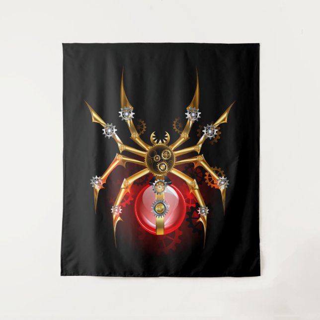 Steampunk spider on black tapestry (Front)