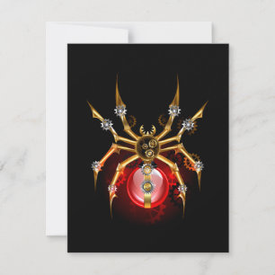 Steampunk spider on black thank you card