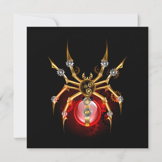 Steampunk spider on black thank you card (Front)