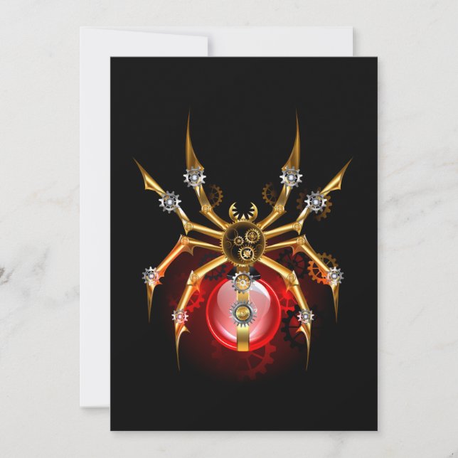 Steampunk spider on black thank you card (Front)