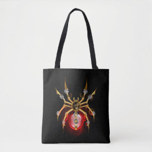 Steampunk spider on black tote bag