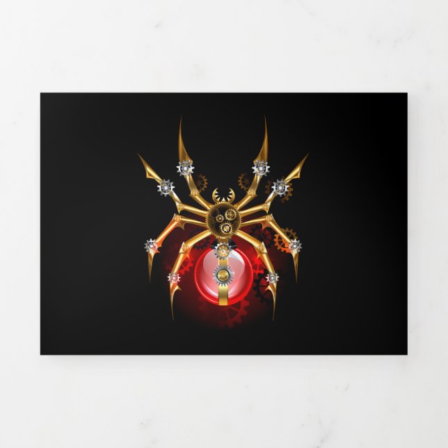 Steampunk spider on black Tri-Fold card (Cover)