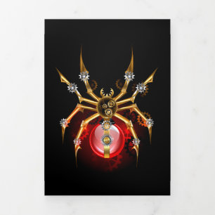 Steampunk spider on black Tri-Fold card