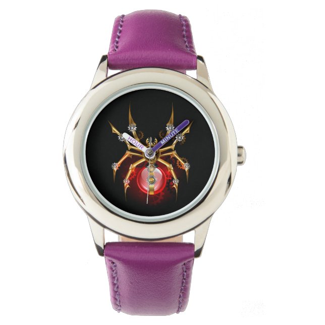 Steampunk spider on black watch (Front)