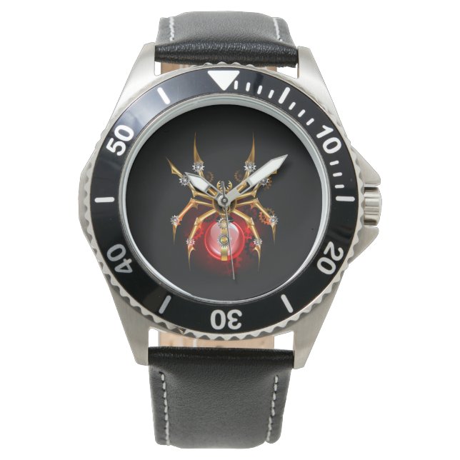 Steampunk spider on black watch (Front)