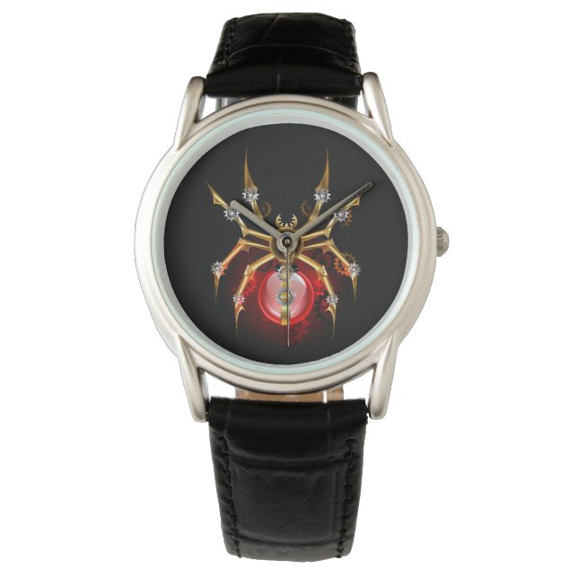 Steampunk spider on black watch (Front)