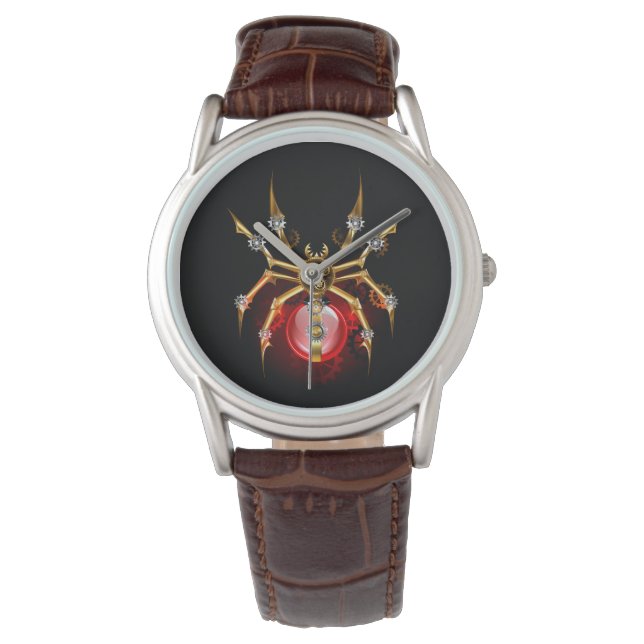 Steampunk spider on black watch (Front)