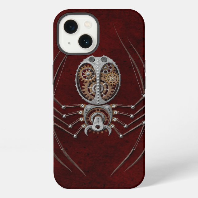Steampunk Spider on Deep Red iPhone Case (Back)