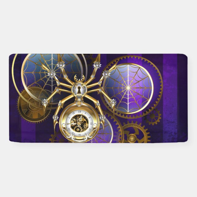 Steampunk Spider on Purple Background Banner (Horizontal)