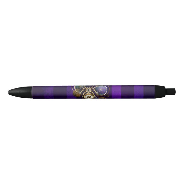 Steampunk Spider on Purple Background Black Ink Pen (Front)