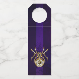 Steampunk Spider on Purple Background Bottle Tag