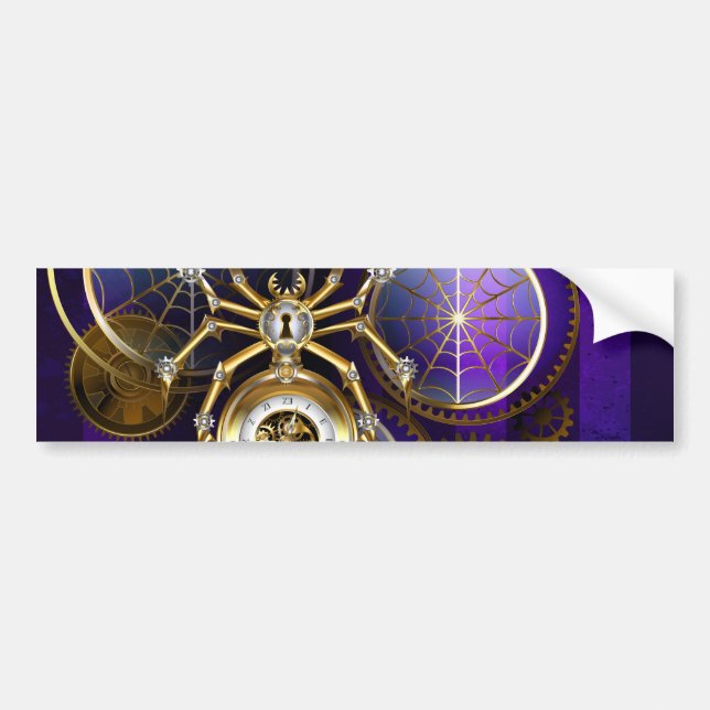 Steampunk Spider on Purple Background Bumper Sticker (Front)