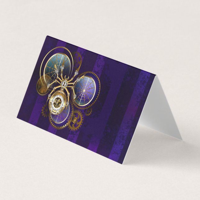 Steampunk Spider on Purple Background Business Card (Front)