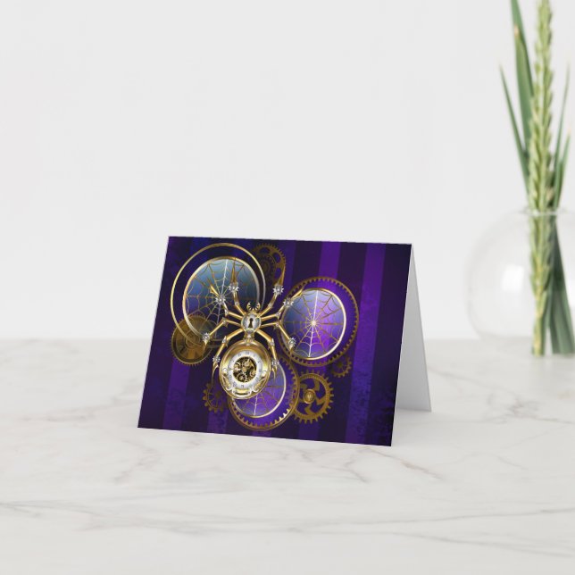 Steampunk Spider on Purple Background Card (Front)