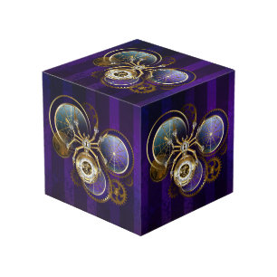 Steampunk Spider on Purple Background Cube