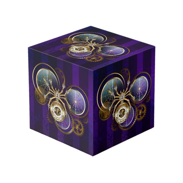 Steampunk Spider on Purple Background Cube (Front Angled)